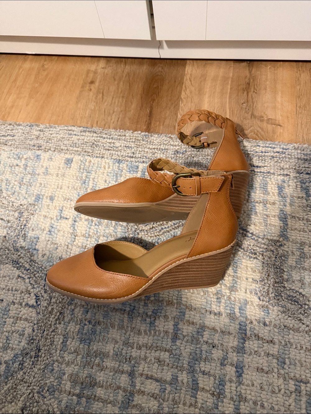 Crown Vintage Tan Braided Ankle-Strap Wedges